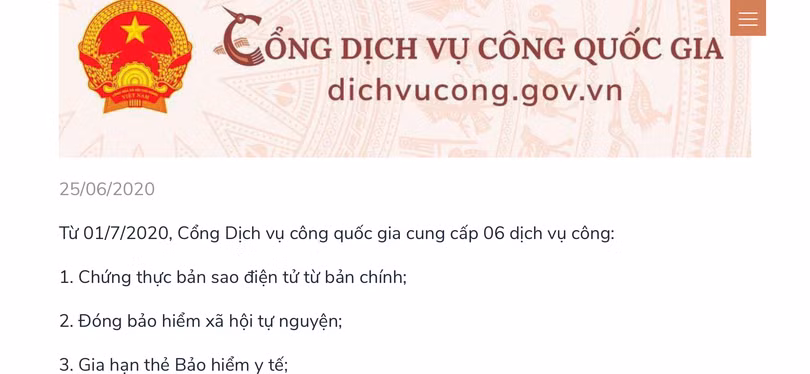 Thông báo chính thức trên Cổng Dịch vụ công Quốc gia.