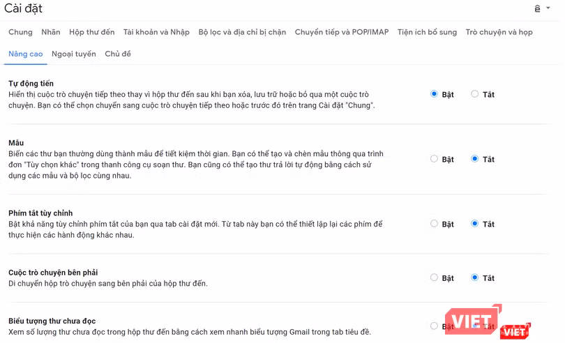 Người dùng có thể điều chỉnh các tính năng trong Cài đặt nâng cao.