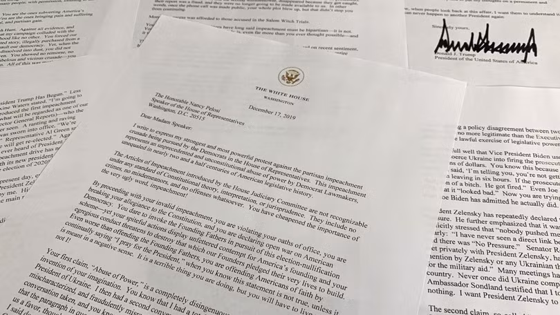 Bức thư mà ông Trump gửi cho Chủ tịch Hạ viện Nancy Pelosi (Ảnh: CNN) Bức thư mà ông Trump gửi cho Chủ tịch Hạ viện Nancy Pelosi (Ảnh: CNN)