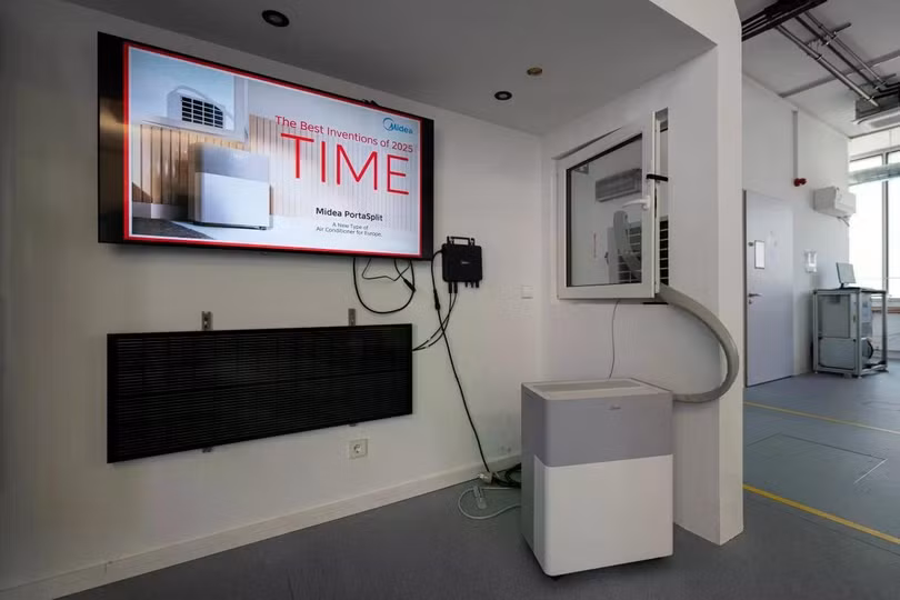 Hình ảnh một máy điều hòa không khí Midea PortaSplit tại Trung tâm Nghiên cứu và Phát triển của Midea ở Đức. Ảnh: Xinhua.
