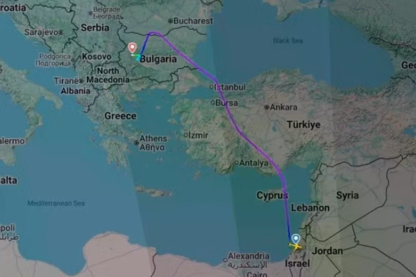 Đường bay của chuyến bay Austrian Airlines từ Tel Aviv đến thủ đô Sofia của Bulgaria. Ảnh: Flightradar24.