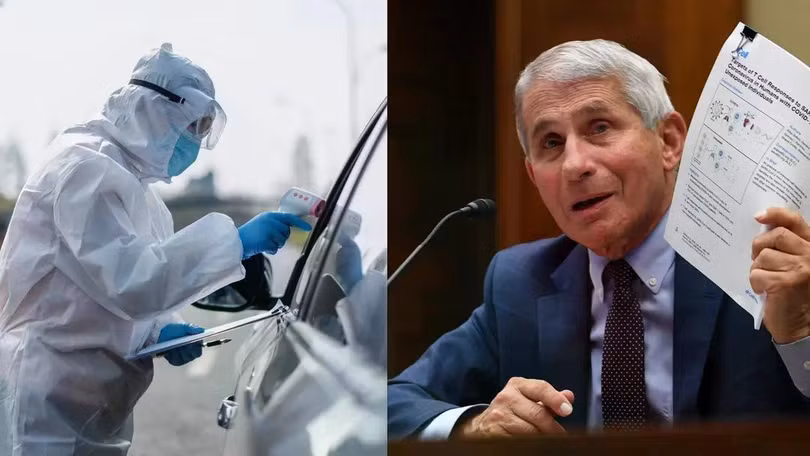 Nhân viên sàng lọc COVID-19 (trái), Tiến sĩ Anthony Fauci điều trần trước Quốc hội. Ảnh: Getty.