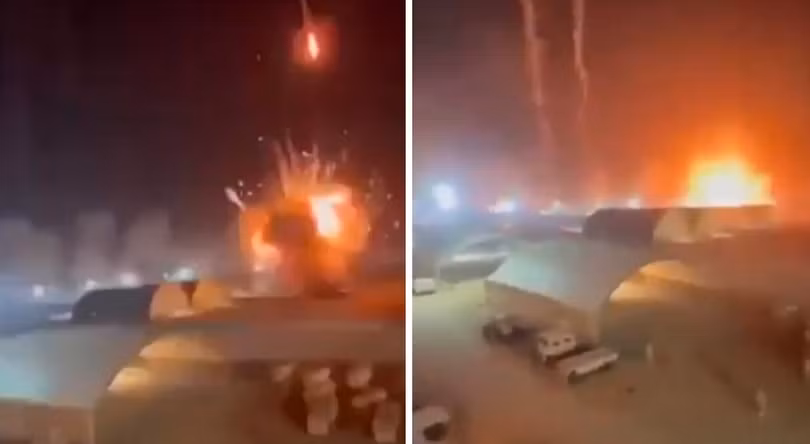 Các vụ nổ từ cuộc tấn công tên lửa của Iran vào căn cứ không quân Muwaffaq al-Salti ở Jordan. Ảnh: MW.