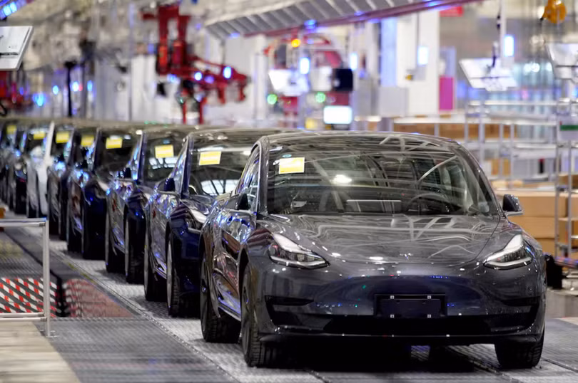 Những chiếc xe Tesla Model 3 sản xuất tại Trung Quốc được chụp trong một sự kiện giao xe tại nhà máy của hãng ở Thượng Hải, Trung Quốc, ngày 7/1/2020. Ảnh: Reuters.