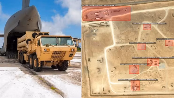 Vận chuyển bệ phóng tên lửa THAAD bằng đường hàng không (bên trái) và việc triển khai tại Jordan. Ảnh: MW.