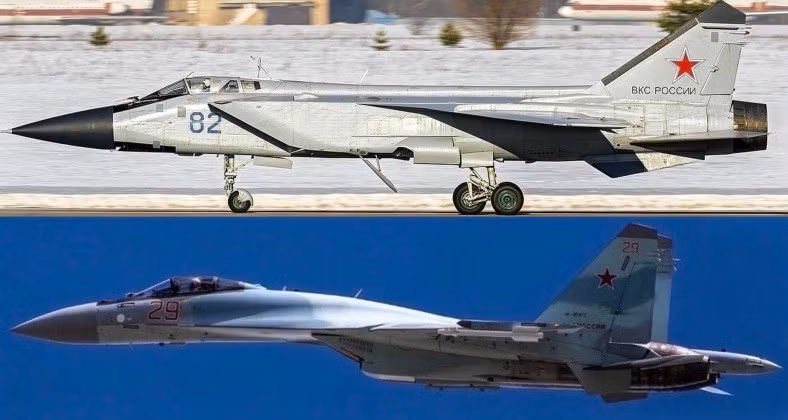 Máy bay tiêm kích MiG-31 (trên) và máy bay chiến đấu Su-35 của Nga. Ảnh: MW.