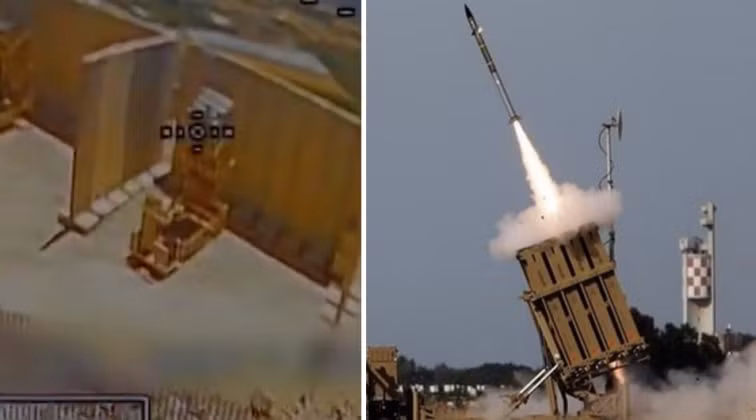 Khoảnh khắc trước khi máy bay không người lái của Hezbollah tấn công hệ thống phòng thủ Iron Dome (bên trái) và cảnh phóng của Iron Dome. Ảnh: MW.