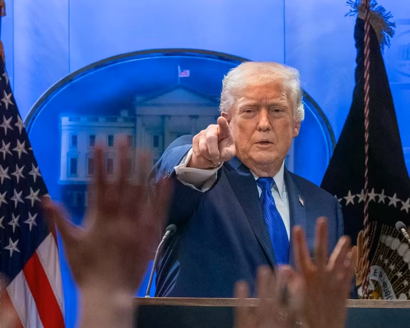 Tổng thống Mỹ Donald Trump trong một cuộc họp báo tại Nhà Trắng vào tháng 2. Ảnh: Shutterstock.