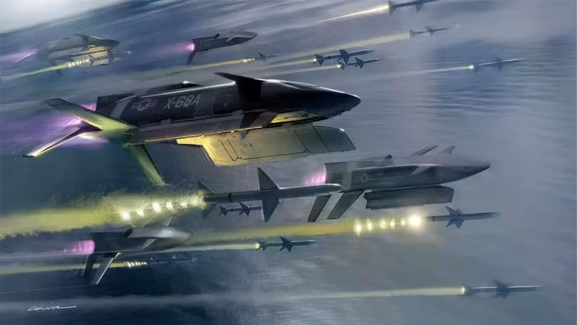 X-68A "LongShot" có thể được phóng từ máy bay chiến đấu, máy bay ném bom hoặc máy bay vận tải, kể cả dưới dạng đạn dược đóng gói trên pallet. Ảnh: DARPA.