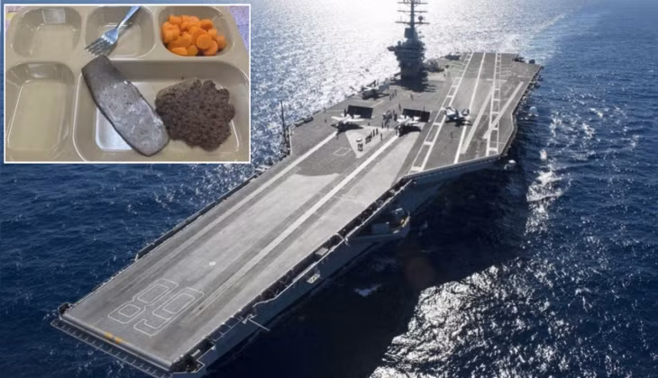 Siêu tàu sân bay lớp Nimitz của Mỹ và khẩu phần ăn trên tàu. Ảnh: MW.