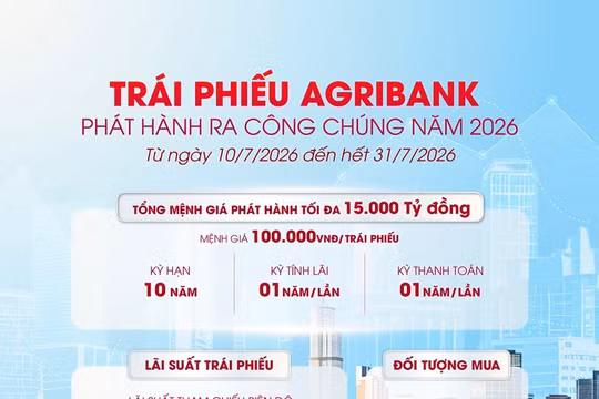 Agribank chào bán 15.000 tỷ đồng trái phiếu