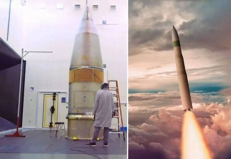 Hình ảnh thực tế của tên lửa Sentinel (trái) được Northrop Grumman công khai. Ảnh : LTN.