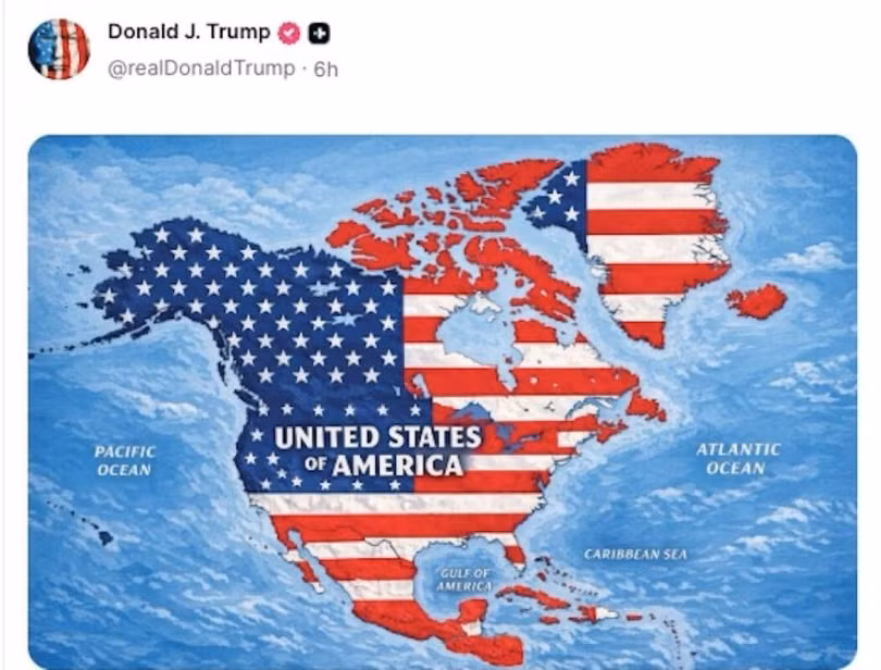 Tấm bản đồ gây tranh cãi ông Trump đăng trên Truth Social. Ảnh: CNA.