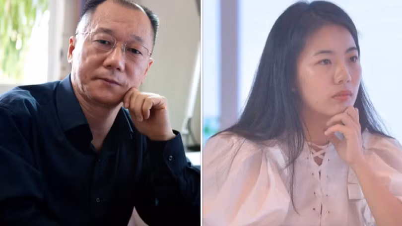 Tưởng Phương Châu và Giáo sư Tiêu Ưng, người vạch trần trò gian lận của cô. Ảnh: Sohu.