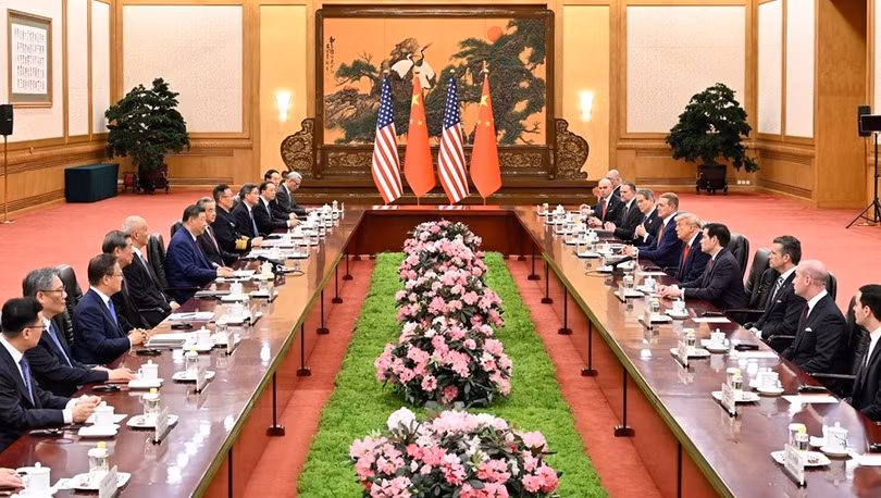Hội đàm Trung - Mỹ giữa hai phái đoàn do hai nhà lãnh đạo Tập Cận Bình và Donald Trump dẫn đầu hôm 14/5. Ảnh: Xinhua.