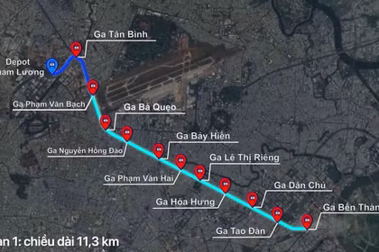 Tuyến Metro số 2 Bến Thành - Tham Lương có chiều dài khoảng 11,3km, gồm các ga từ Bến Thành đến depot Tham Lương. Ảnh: MAUR.