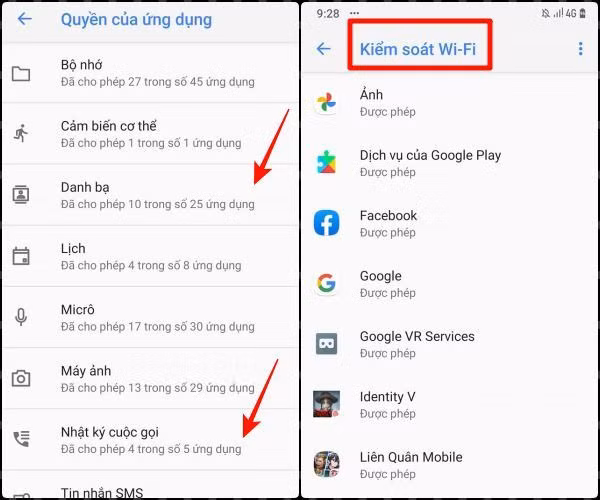 Phân quyền đọc danh bạ, cuộc gọi và sử dụng mạng WiFi, đặc biệt cần thiết với WiFi công cộng