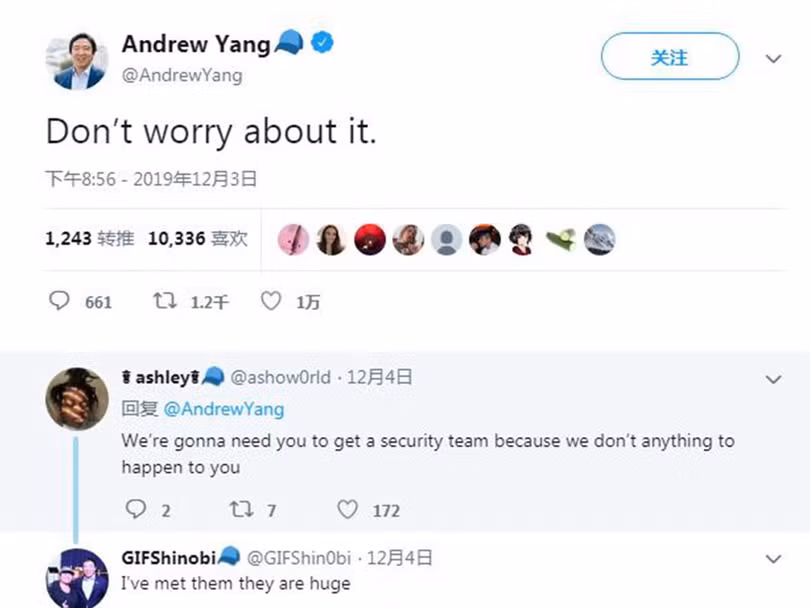"Đừng lo lắng về điều đó!" - Andrew Yang động viên những người ủng hộ mình trước những lời đe dọa chết chóc của kẻ giấu mặt.