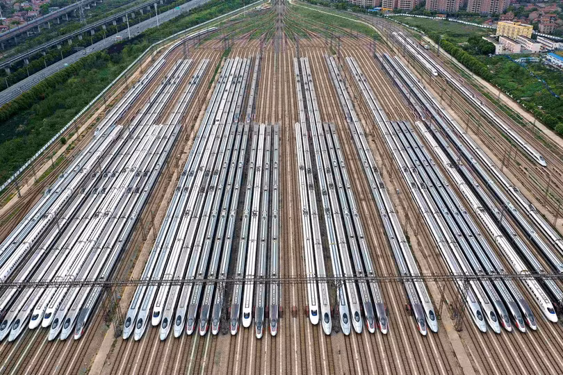 Các đoàn tàu cao tốc tập kết tại ga Vũ Hán ngày 6/4 chờ hoạt động sau khi bỏ phong tỏa (Ảnh: Tân Hoa xã). Các đoàn tàu cao tốc tập kết tại ga Vũ Hán ngày 6/4 chờ hoạt động sau khi bỏ phong tỏa (Ảnh: Tân Hoa xã).