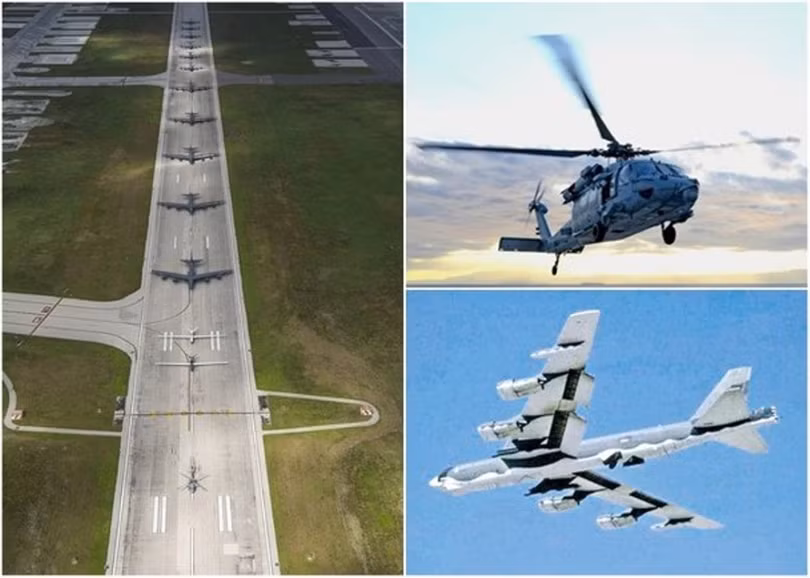 Hàng động chiến thuật "Voi đi bộ" của Không quân Mỹ tại căn cứ Anderson, Guam hôm 13/4 (Ảnh DF). Hàng động chiến thuật "Voi đi bộ" của Không quân Mỹ tại căn cứ Anderson, Guam hôm 13/4 (Ảnh DF).