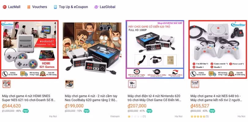 Các máy game nhái (chủ yếu nhái NES) được bán tràn lan trên các trang TMĐT như Lazada Các máy game nhái (chủ yếu nhái NES) được bán tràn lan trên các trang TMĐT như Lazada