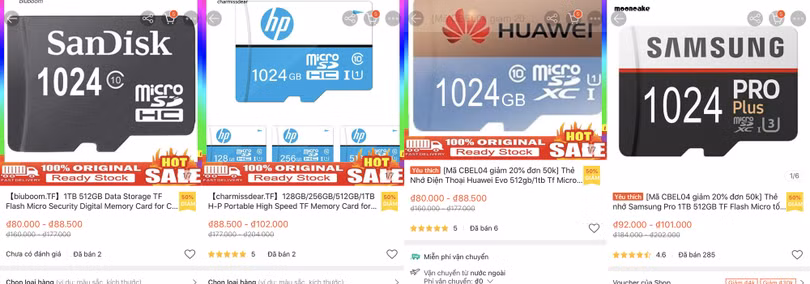 Thẻ nhớ 1TB từ nhiều nhà sản xuất danh tiếng có giá chỉ 100.000 đồng trên Shopee. Thẻ nhớ 1TB từ nhiều nhà sản xuất danh tiếng có giá chỉ 100.000 đồng trên Shopee.