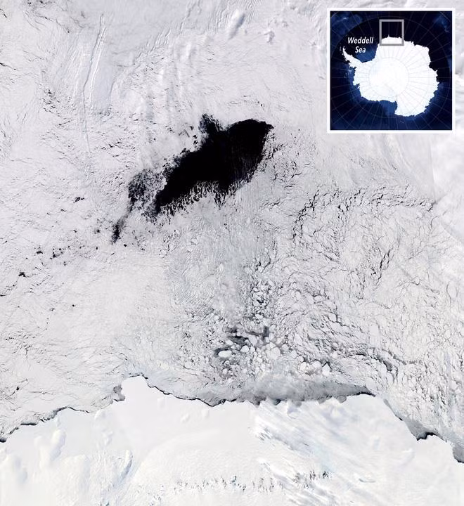Hố polynya khổng lồ trên vùng biển Weddell Nam Cực Hố polynya khổng lồ trên vùng biển Weddell Nam Cực