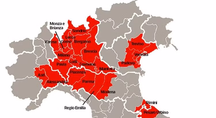 Vùng Lombardy và 14 tỉnh ở bắc Italy bị phong tỏa cho đến ngày 3/4 (Ảnh: Guancha). Vùng Lombardy và 14 tỉnh ở bắc Italy bị phong tỏa cho đến ngày 3/4 (Ảnh: Guancha).