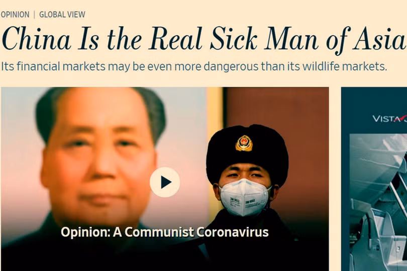 Bài của The Wall Street Journal: "Trung Quốc thực sự là người bệnh châu Á" (Ảnh: Đa Chiều). Bài của The Wall Street Journal: "Trung Quốc thực sự là người bệnh châu Á" (Ảnh: Đa Chiều).