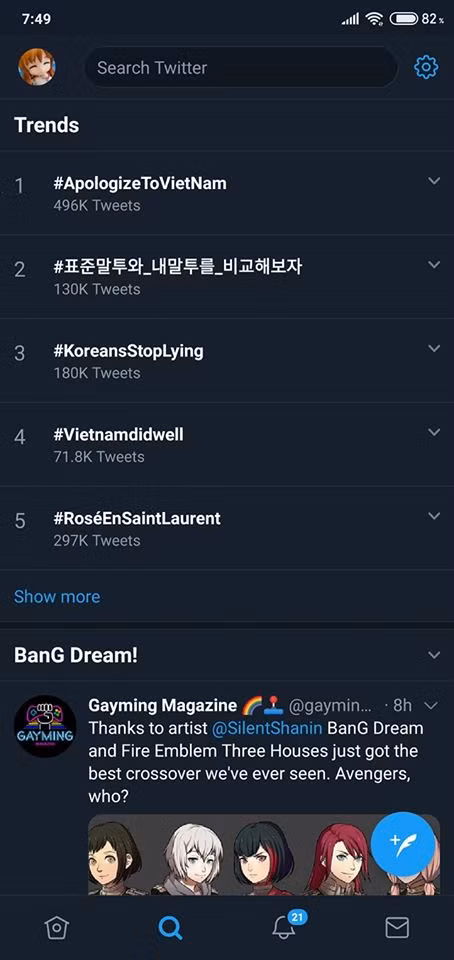 Và nằm trên top 1 thịnh hành twitter Việt Nam. Và nằm trên top 1 thịnh hành twitter Việt Nam.