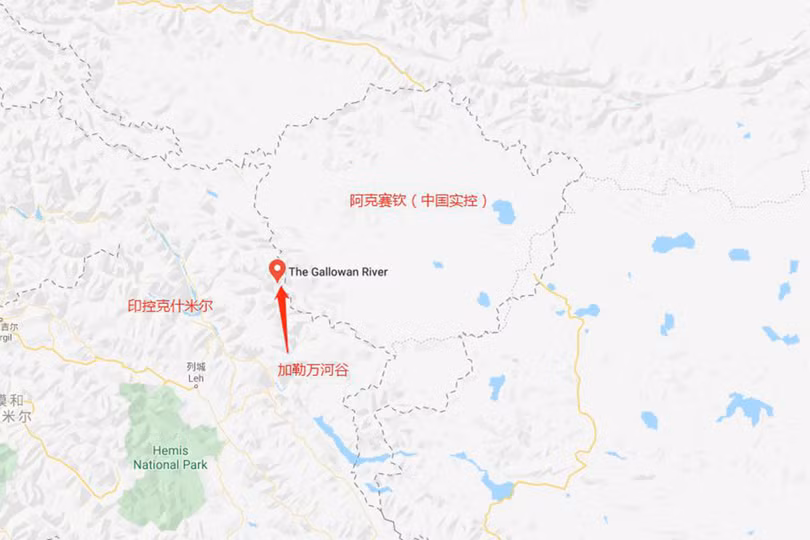 Theo Google Map, thung lũng Gallowan hai bên đang tranh chấp nằm trong lãnh thổ Ấn Độ (Ảnh: Đa Chiều)