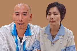 Phú Lê và vợ Lã Thúy Kiều làm việc với công an. Ảnh ghép từ ảnh cơ quan công an cung cấp.