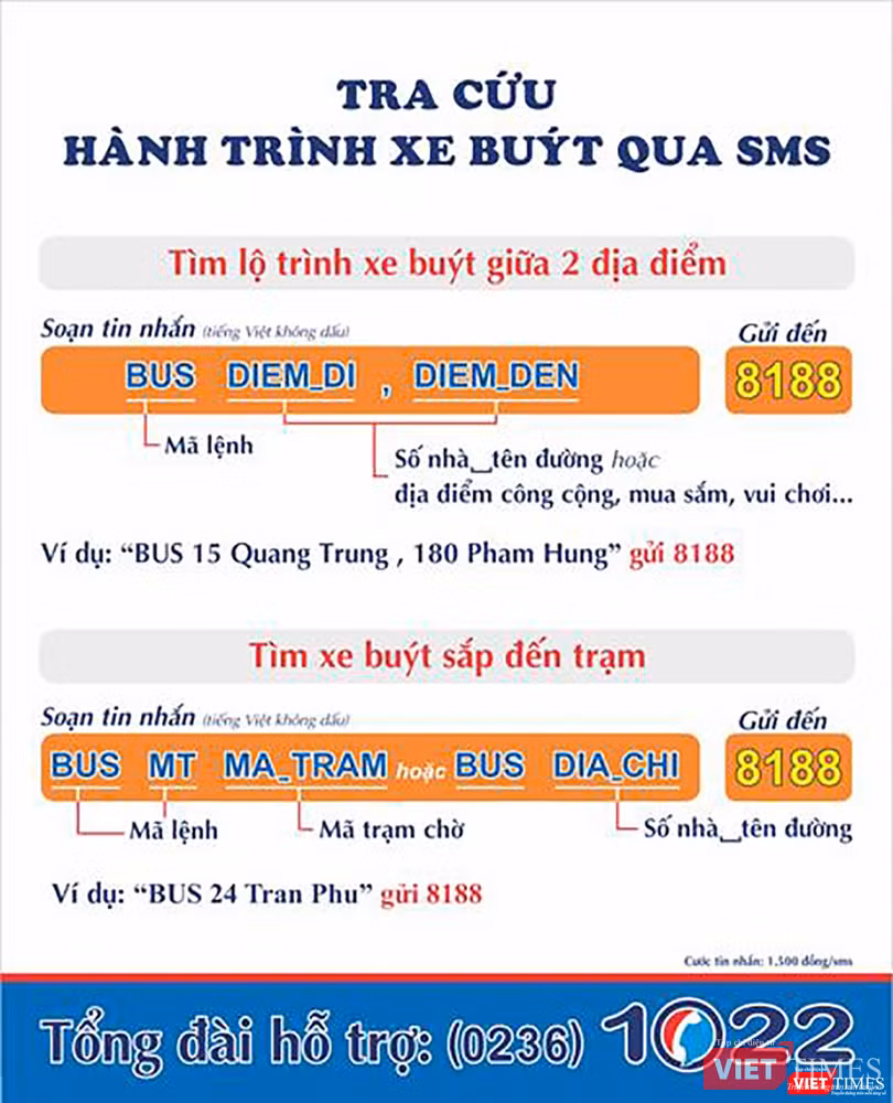 Cú pháp hướng dẫn tra cứu thông tin lộ trình xe buýt qua tin nhắn SMS