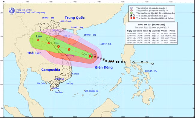 Dự báo đường đi của bão số 10 (ảnh TTDBKTTV TƯ)