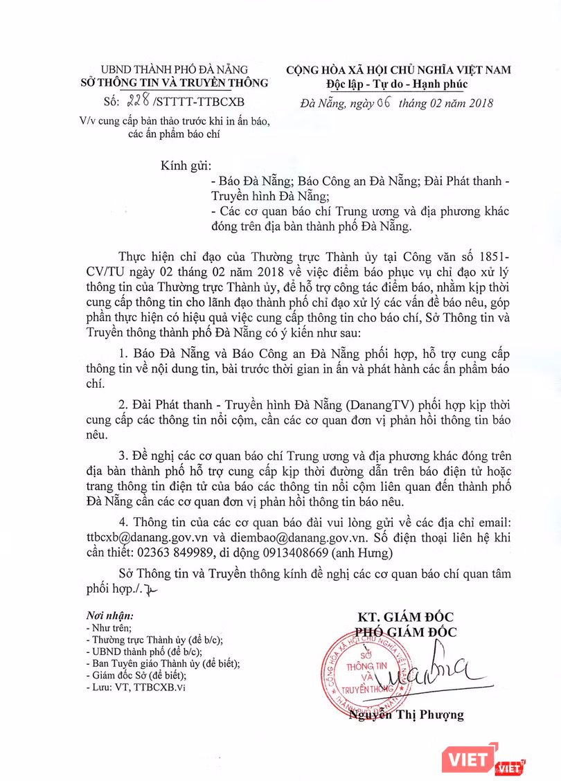 Công văn 228/STTTT-TTBCXB của Sở TT-TT TP Đà Nẵng