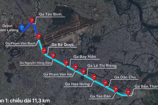 Tuyến Metro số 2 Bến Thành - Tham Lương có chiều dài khoảng 11,3km, gồm các ga từ Bến Thành đến depot Tham Lương. Ảnh: MAUR.