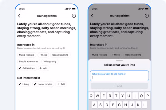 Facebook cho phép người dùng điều chỉnh các chủ đề xuất hiện trên bảng tin và Reels. Ảnh: Facebook.