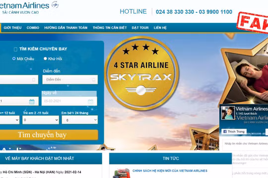 Website giả mạo VNA. Ảnh: Vietnam Airlines