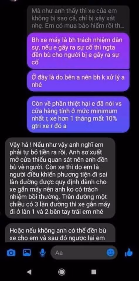 Đoạn tin nhắn giữa Huỳnh Anh và người bị va chạm.