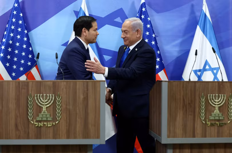 Ngoại trưởng Mỹ Marco Rubio và Thủ tướng Israel Benjamin Netanyahu trong cuộc họp báo chung hôm 16/2. Ảnh: AFP.