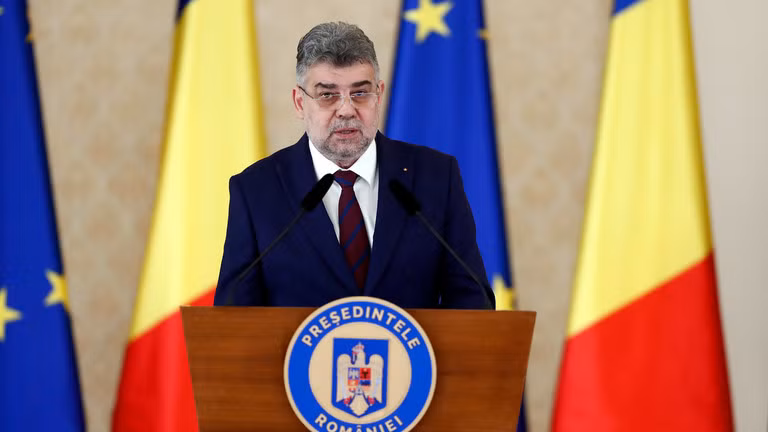 Thủ tướng Marcel Ciolacu phát biểu tại Bucharest, Romania ngày 23/12. Ảnh: RT.