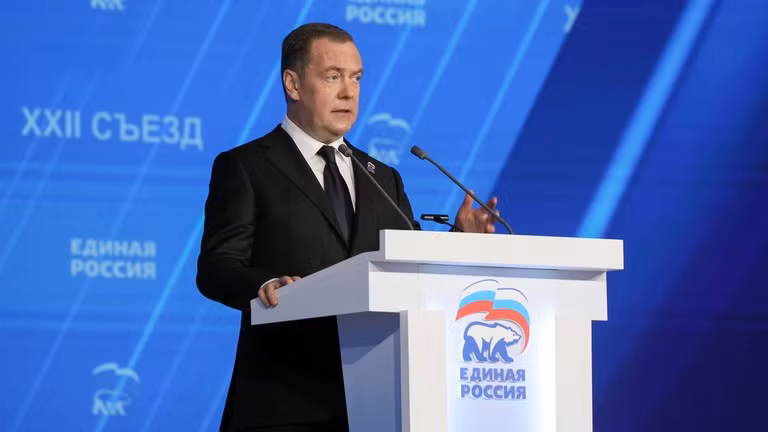 Phó Chủ tịch Hội đồng An ninh Nga và lãnh đạo đảng Nước Nga Thống nhất Dmitry Medvedev. Ảnh: Sputnik.
