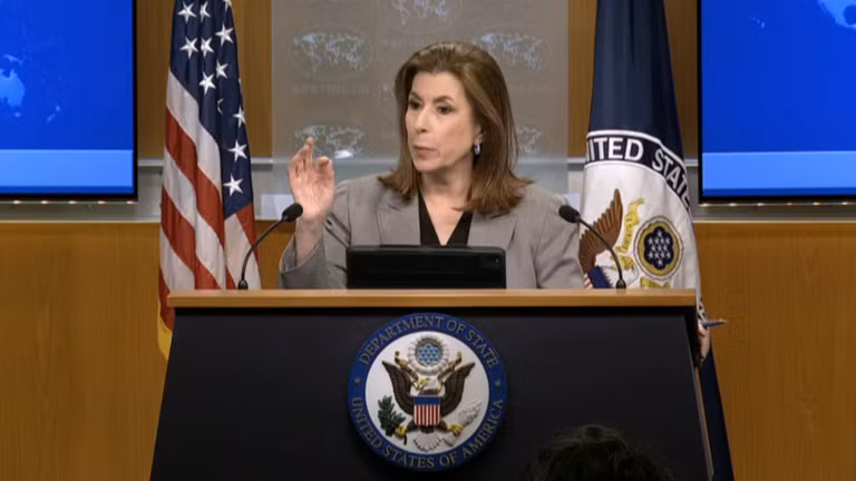 Người phát ngôn Bộ Ngoại giao Mỹ Tammy Bruce. Ảnh: Getty.
