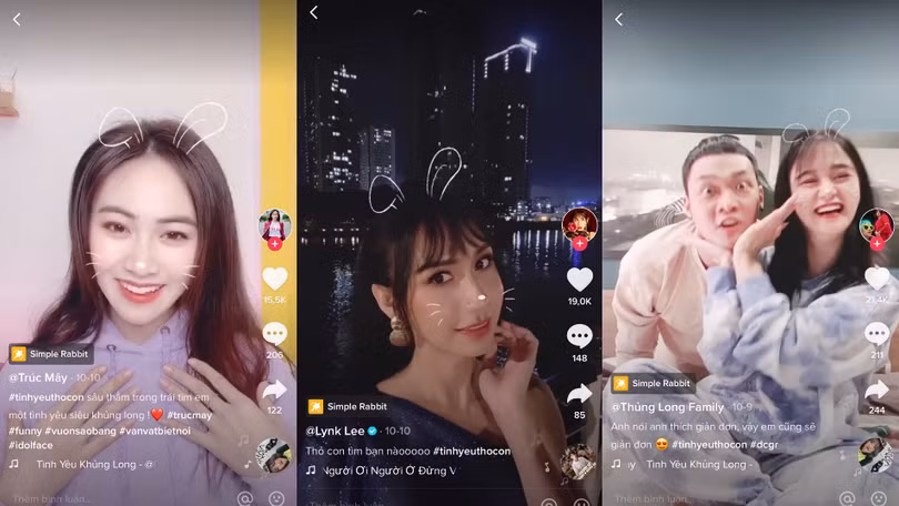 Hàng loạt KOLs trên TikTok thích thú tạo hình thỏ ngộ nghĩnh hưởng ứng trào lưu. Hàng loạt KOLs trên TikTok thích thú tạo hình thỏ ngộ nghĩnh hưởng ứng trào lưu.