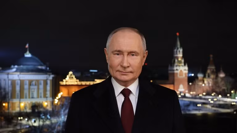 Tổng thống Vladimir Putin phát biểu trước người dân Nga trong bài phát biểu mừng năm mới. Ảnh: Sputnik.