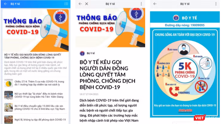 Khuyến cáo trên trang Zalo chính thức của Bộ Y tế.