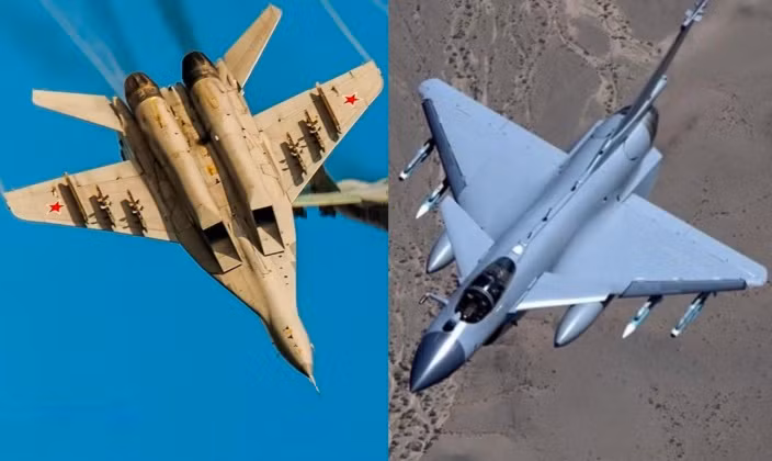 Chiến đấu cơ MiG-29 (trái) do Nga sản xuất và J-10C của Trung Quốc. Ảnh: MW.