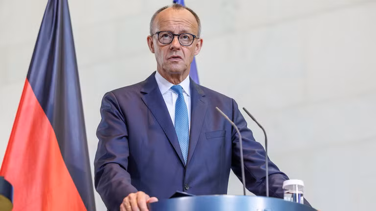 Thủ tướng Đức Friedrich Merz tại một cuộc họp báo ở Berlin, Đức, ngày 26/8. Ảnh: Getty.
