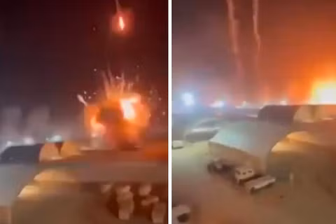 Các vụ nổ từ cuộc tấn công tên lửa của Iran vào căn cứ không quân Muwaffaq al-Salti ở Jordan. Ảnh: MW.