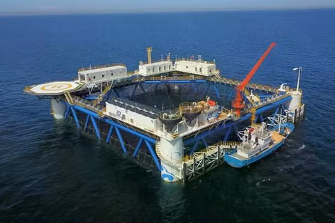 Giàn năng lượng mặt trời nổi làm bằng tre của CIMC Raffles ngoài khơi Yên Đài, Trung Quốc. Ảnh: CIMC.